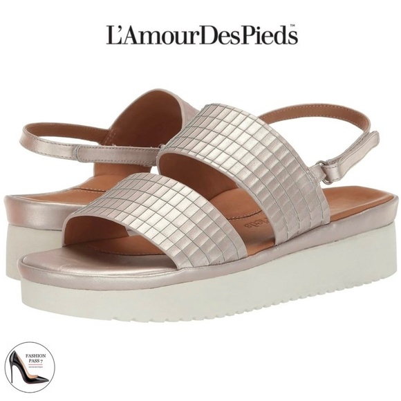 L'Amour Abruzzo Silver Pearl Leather Slingback Sandals Platform Summer Shoes 7 - Picture 1 of 15